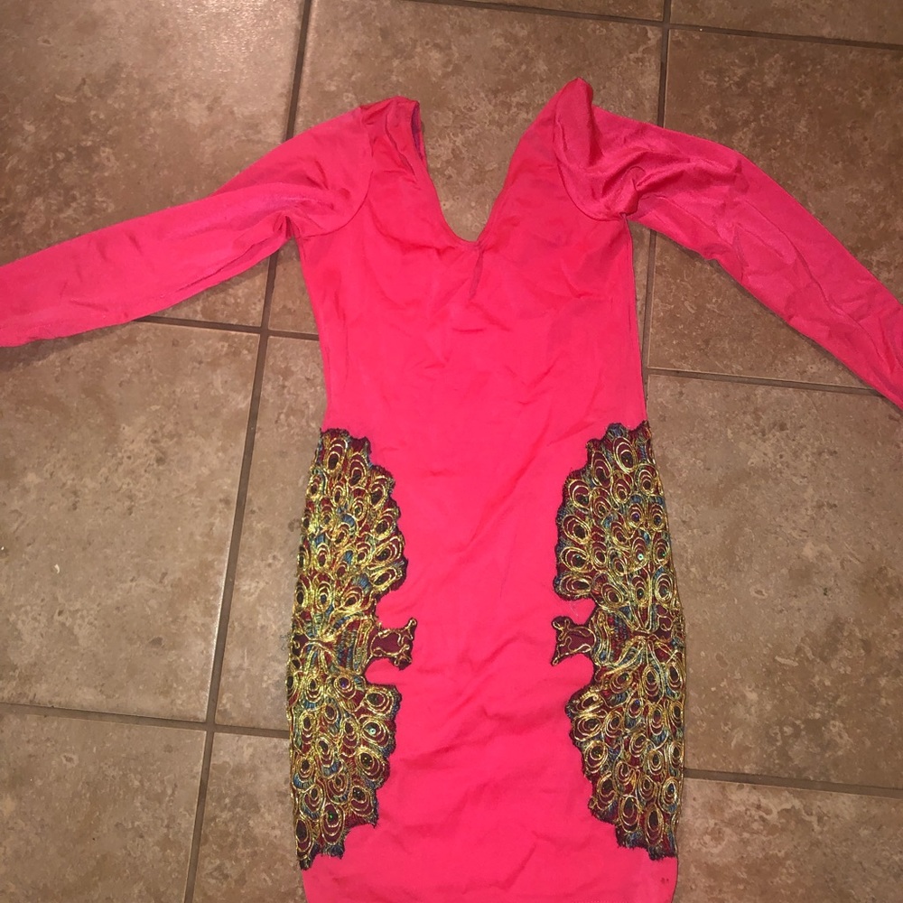 Neon pink mini dress with side detail